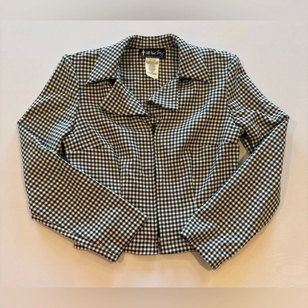 VINTAGE ALL ABOUT JAZZ Women’s Gingham Zip Up Collared Jacket Cropped Size‎ 5/6